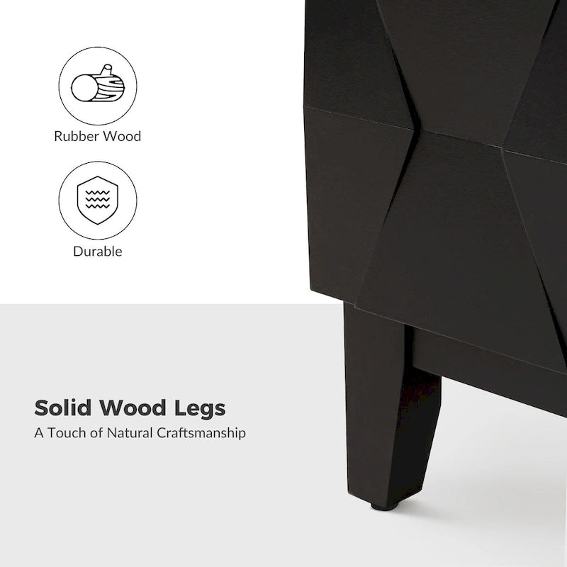 Comodino contenitore Ethel in stile mid-century con 2 cassetti, gambe regolabili in legno massello e stazione di ricarica