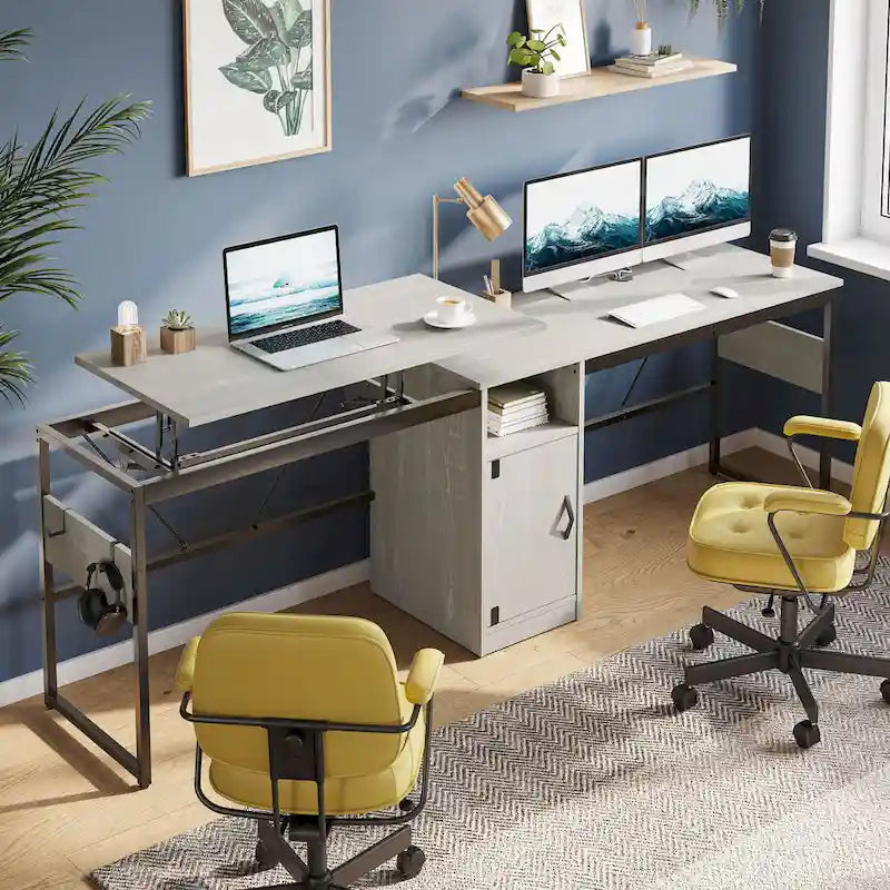 Versatile 60 L Shaped Standing Desk with Lift Top & Storage Cabinet, Corner Desk Extending to 95 with Hooks