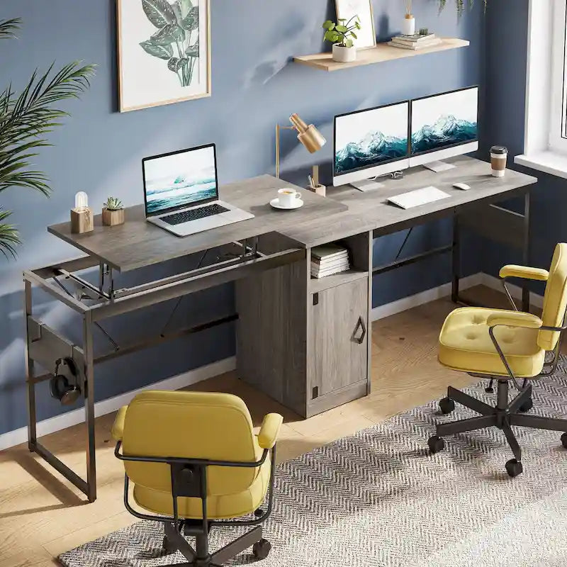 Versatile 60 L Shaped Standing Desk with Lift Top & Storage Cabinet, Corner Desk Extending to 95 with Hooks