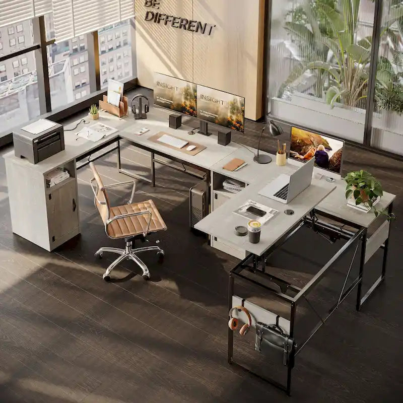 Versatile 60 L Shaped Standing Desk with Lift Top & Storage Cabinet, Corner Desk Extending to 95 with Hooks