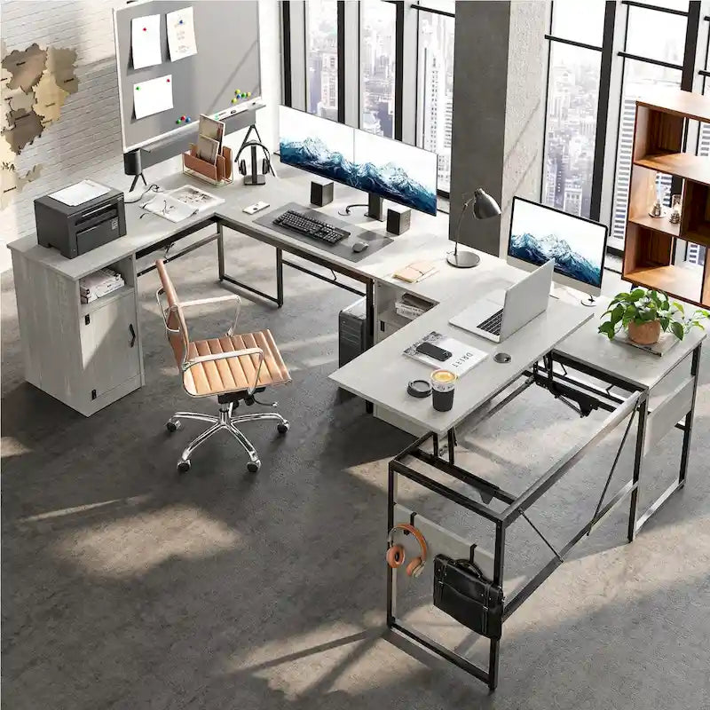 Versatile 60 L Shaped Standing Desk with Lift Top & Storage Cabinet, Corner Desk Extending to 95 with Hooks