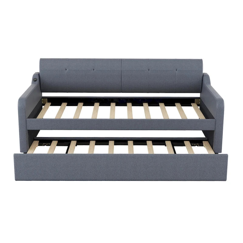 Letto da giorno imbottito con letto estraibile e design con ricarica USB
