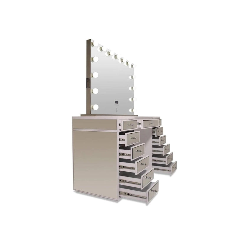 Mirrored Finish Vanity Desk Dresser with 13-Drawer