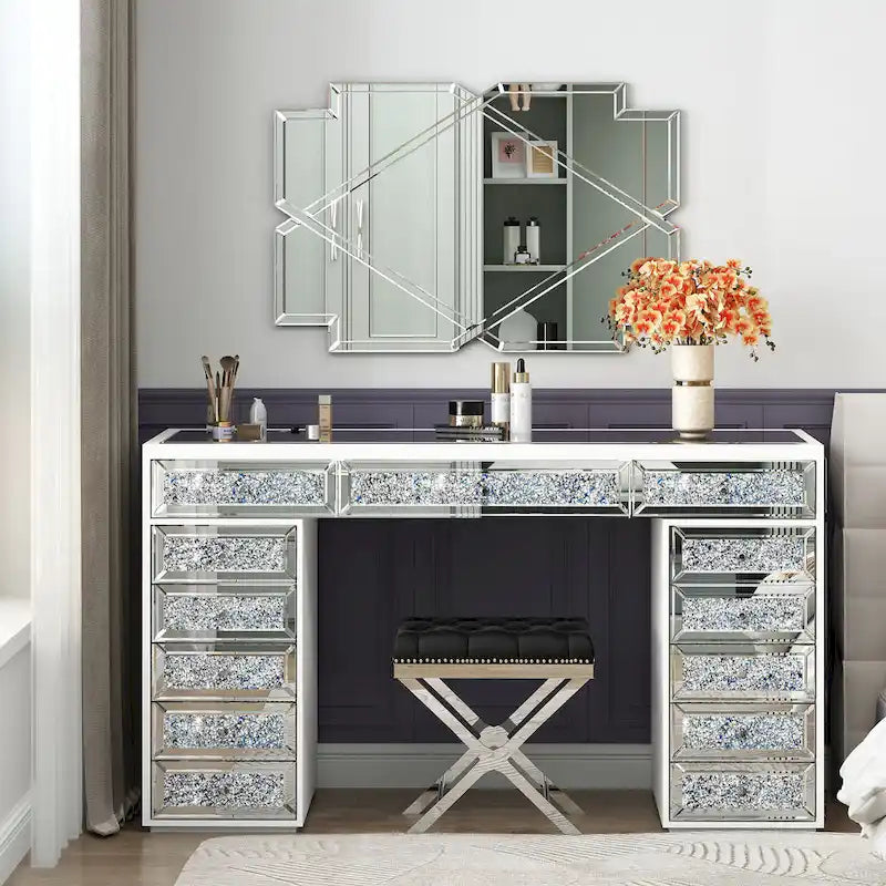 Schminktisch mit Kommode und Spiegelfinish, 13 Schubladen