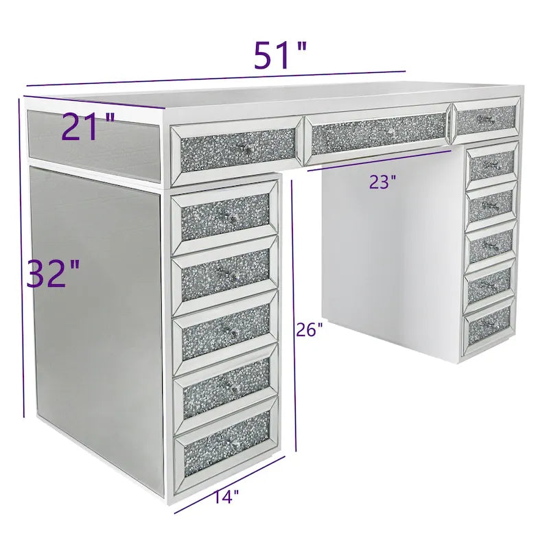 Schminktisch mit Kommode und Spiegelfinish, 13 Schubladen