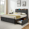 Upholstered Platform Bed Frame with Storage Headboard and Charging Station