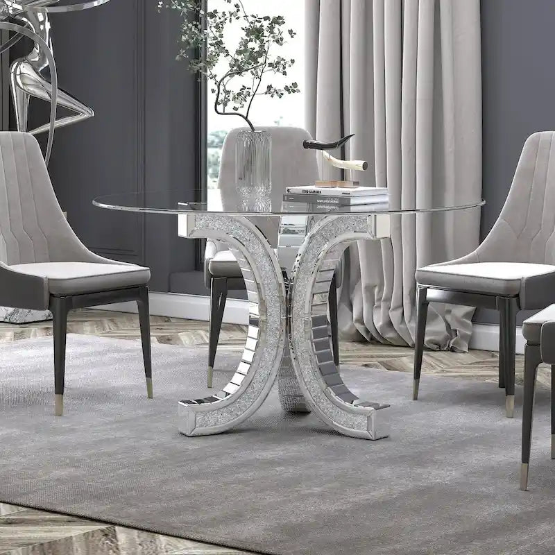 Tavolo da pranzo rotondo con piano in vetro