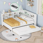 Tagesbett in Twin/Full-Größe mit Twin-Ausziehbett, Ablageboden und USB-Ladeanschlüssen