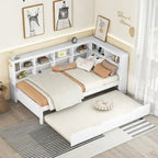 Tagesbett in Twin/Full-Größe mit Twin-Ausziehbett, Ablageboden und USB-Ladeanschlüssen