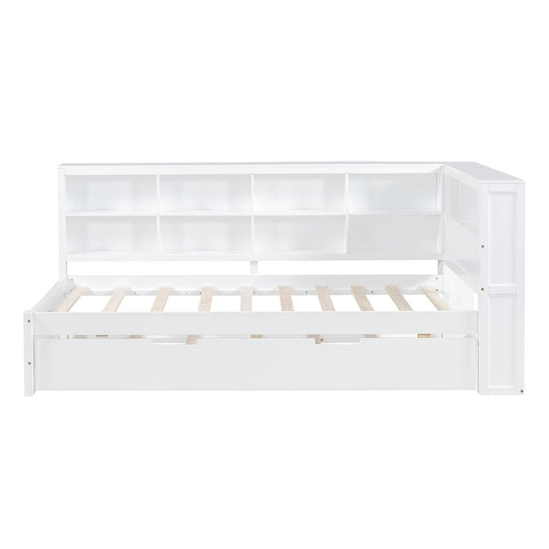 Tagesbett in Twin/Full-Größe mit Twin-Ausziehbett, Ablageboden und USB-Ladeanschlüssen