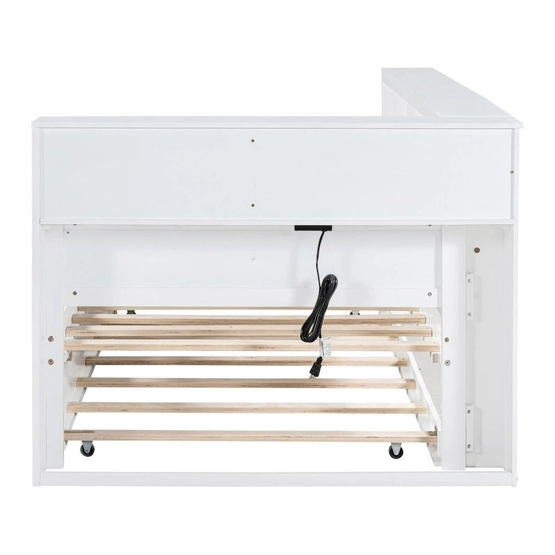 Tagesbett in Twin/Full-Größe mit Twin-Ausziehbett, Ablageboden und USB-Ladeanschlüssen