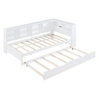 Tagesbett in Twin/Full-Größe mit Twin-Ausziehbett, Ablageboden und USB-Ladeanschlüssen