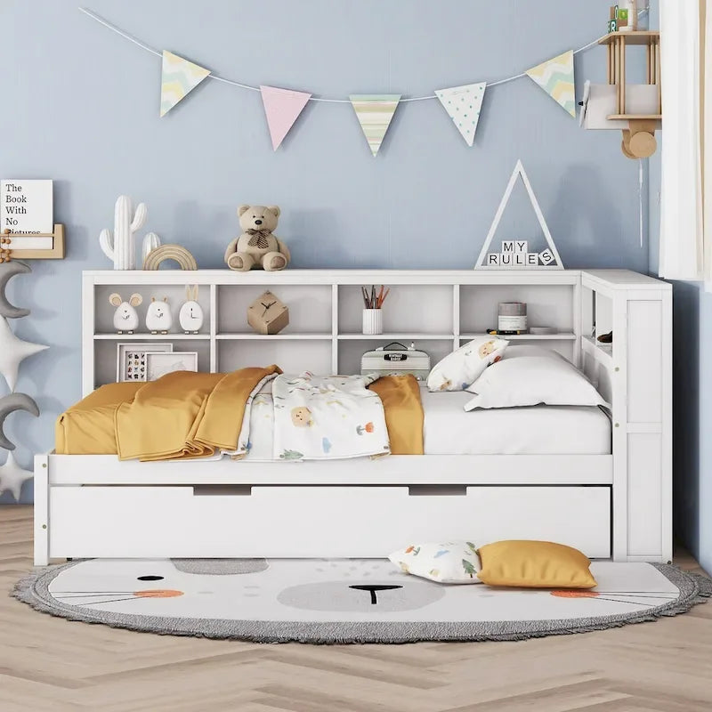 Tagesbett in Twin/Full-Größe mit Twin-Ausziehbett, Ablageboden und USB-Ladeanschlüssen