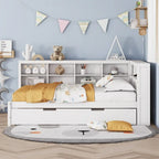 Tagesbett in Twin/Full-Größe mit Twin-Ausziehbett, Ablageboden und USB-Ladeanschlüssen
