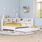 Tagesbett in Twin/Full-Größe mit Twin-Ausziehbett, Ablageboden und USB-Ladeanschlüssen