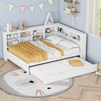 Tagesbett in Twin/Full-Größe mit Twin-Ausziehbett, Ablageboden und USB-Ladeanschlüssen