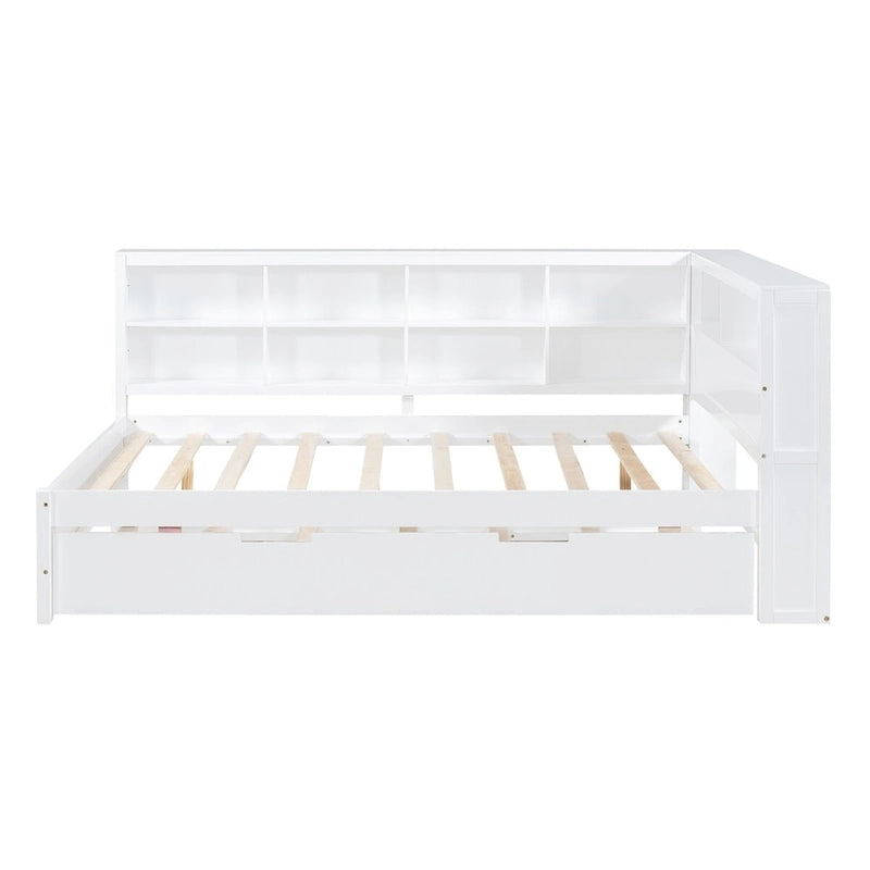 Tagesbett in Twin/Full-Größe mit Twin-Ausziehbett, Ablageboden und USB-Ladeanschlüssen