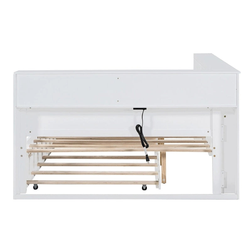 Tagesbett in Twin/Full-Größe mit Twin-Ausziehbett, Ablageboden und USB-Ladeanschlüssen