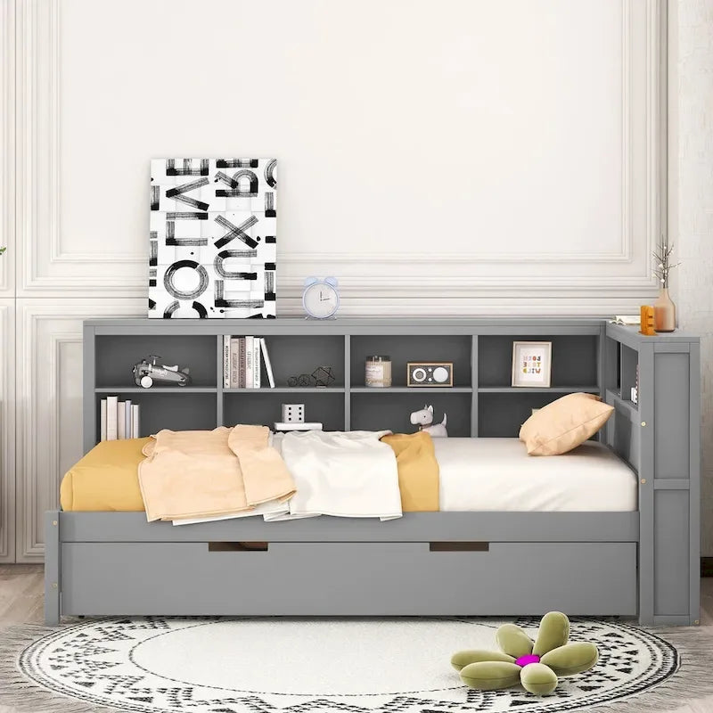 Tagesbett in Twin/Full-Größe mit Twin-Ausziehbett, Ablageboden und USB-Ladeanschlüssen