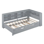 Tagesbett in Twin/Full-Größe mit Twin-Ausziehbett, Ablageboden und USB-Ladeanschlüssen