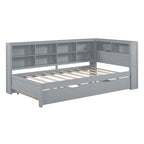Tagesbett in Twin/Full-Größe mit Twin-Ausziehbett, Ablageboden und USB-Ladeanschlüssen