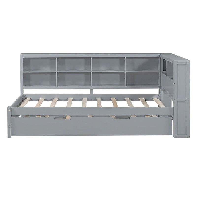 Tagesbett in Twin/Full-Größe mit Twin-Ausziehbett, Ablageboden und USB-Ladeanschlüssen