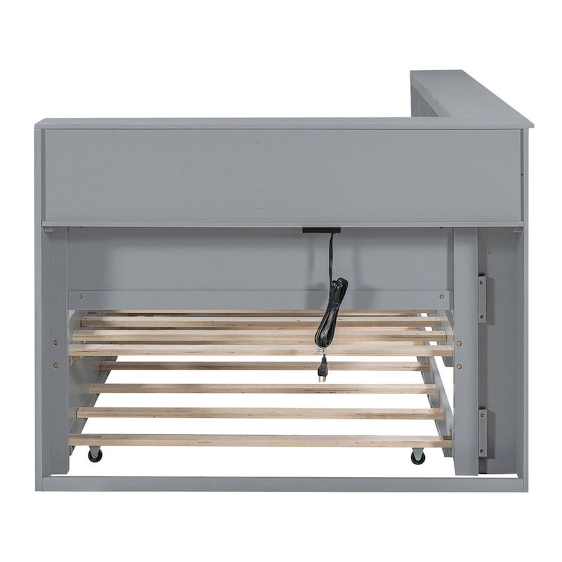 Tagesbett in Twin/Full-Größe mit Twin-Ausziehbett, Ablageboden und USB-Ladeanschlüssen