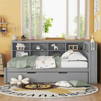 Tagesbett in Twin/Full-Größe mit Twin-Ausziehbett, Ablageboden und USB-Ladeanschlüssen