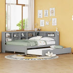 Tagesbett in Twin/Full-Größe mit Twin-Ausziehbett, Ablageboden und USB-Ladeanschlüssen