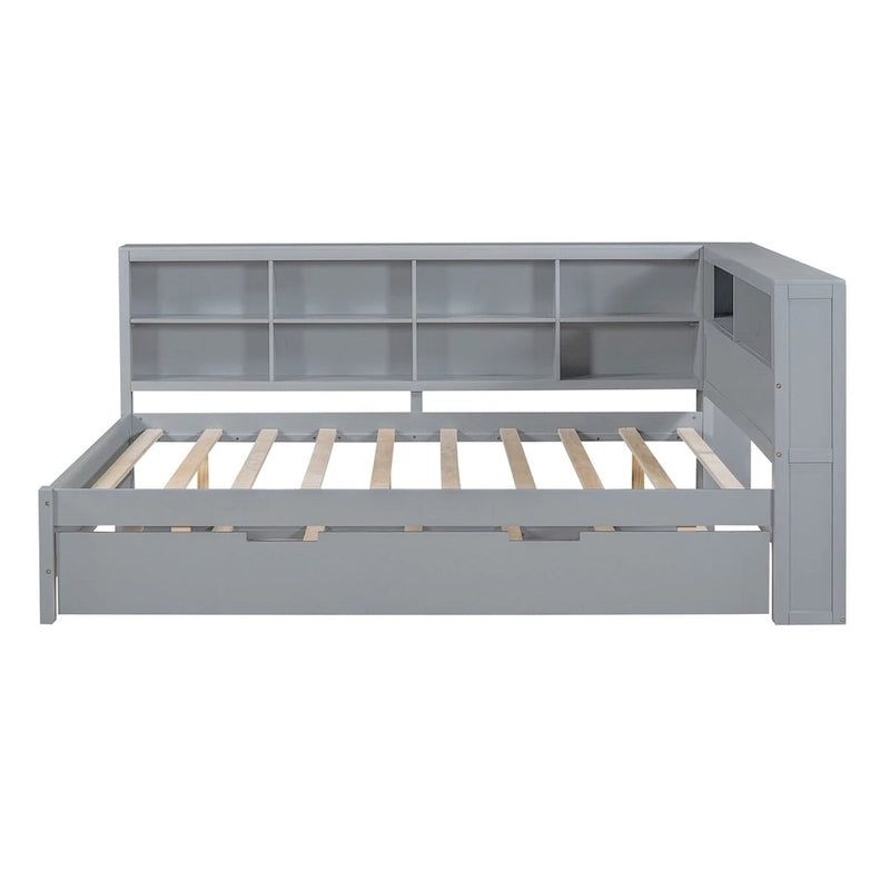 Tagesbett in Twin/Full-Größe mit Twin-Ausziehbett, Ablageboden und USB-Ladeanschlüssen