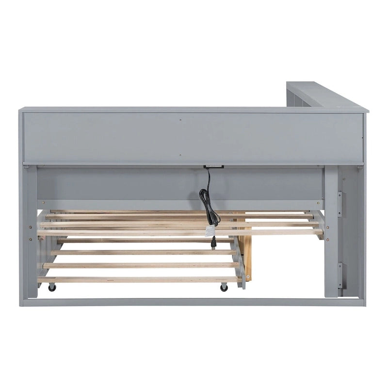 Tagesbett in Twin/Full-Größe mit Twin-Ausziehbett, Ablageboden und USB-Ladeanschlüssen