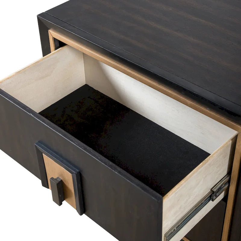 Modern 2-Drawer Espresso & Gold Nightstand