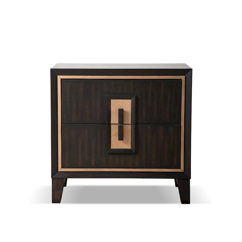 Modern 2-Drawer Espresso & Gold Nightstand