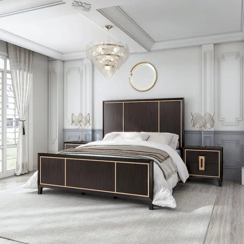 Modern 2-Drawer Espresso & Gold Nightstand