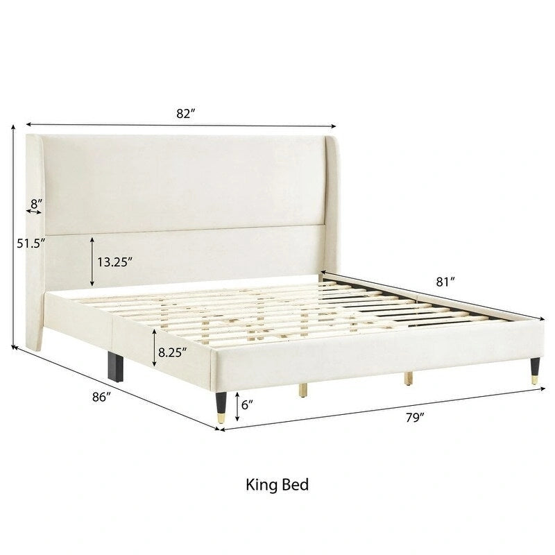Polsterbett mit Samtbezug und hohen Kopfteilen, Queen-/King-Size