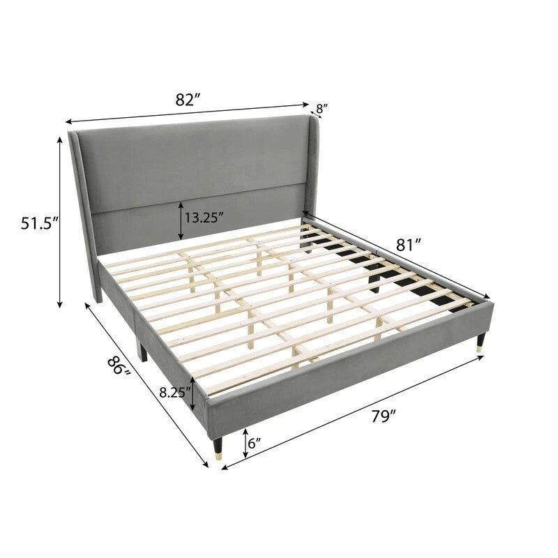 Polsterbett mit Samtbezug und hohen Kopfteilen, Queen-/King-Size