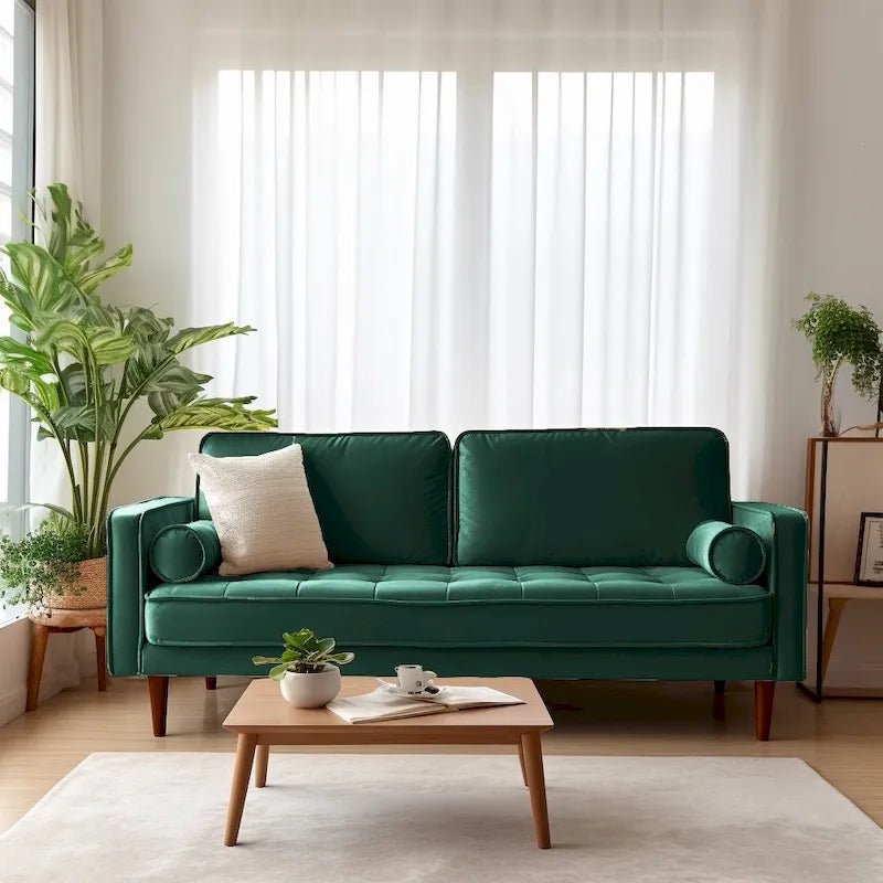 Samtsofa mit geraden Armlehnen