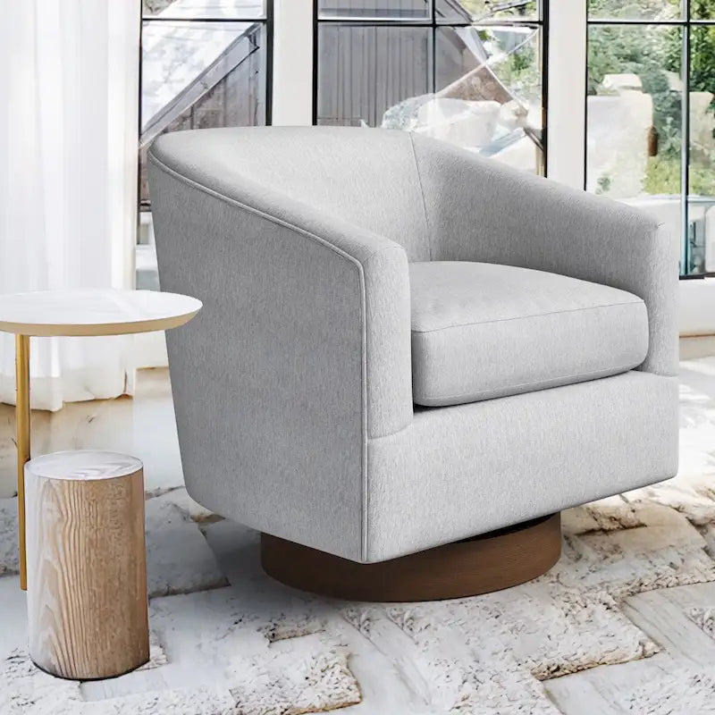 Moderne accentstoel met stoffen bekleding, draaibare kuipfauteuil voor de woonkamer met houten frame
