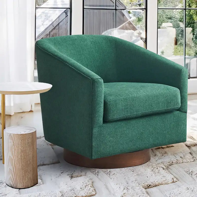 Moderne accentstoel met stoffen bekleding, draaibare kuipfauteuil voor de woonkamer met houten frame
