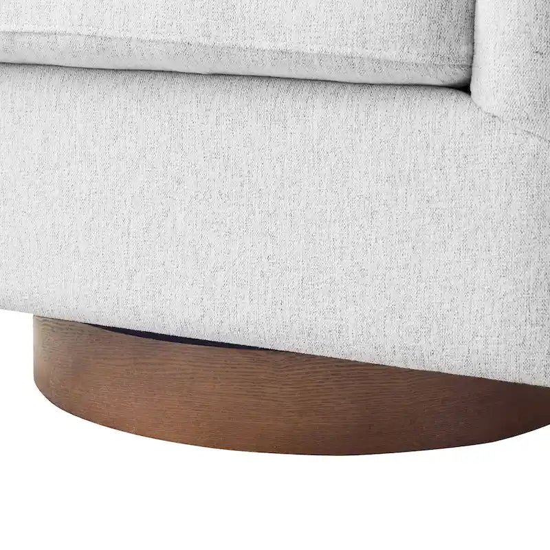 Moderner Akzentsessel aus gepolstertem Stoff, drehbarer Fasselsessel mit Holzgestell fürs Wohnzimmer
