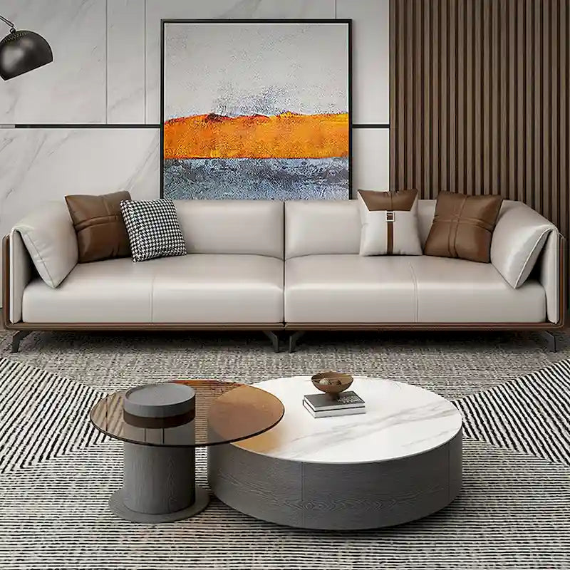 Faux Leather Pillow Top Arm Sofa with Reversible Cushions - three seat