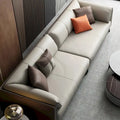 Divano con braccioli in ecopelle e imbottitura pillow top, cuscini reversibili - tre posti