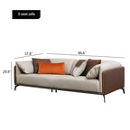 Divano con braccioli in ecopelle e imbottitura pillow top, cuscini reversibili - tre posti