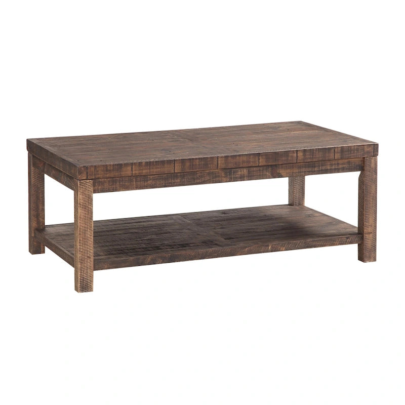 Wooden Coffee Table with One Shelf, Taupe Brown