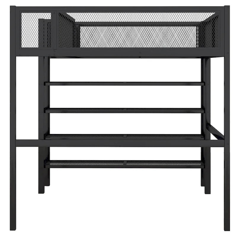 Metalen hoogslaper in full size met 4 etages planken en opbergruimte, full-size hoogslaperframe voor studentenhuizen, jongens en meisjes, tieners