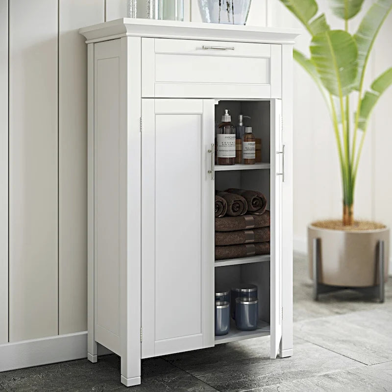 Somerset Bade- und Wäscheschrank mit zwei Türen, Schublade und verstellbarem Regalboden - Weiß - N/A