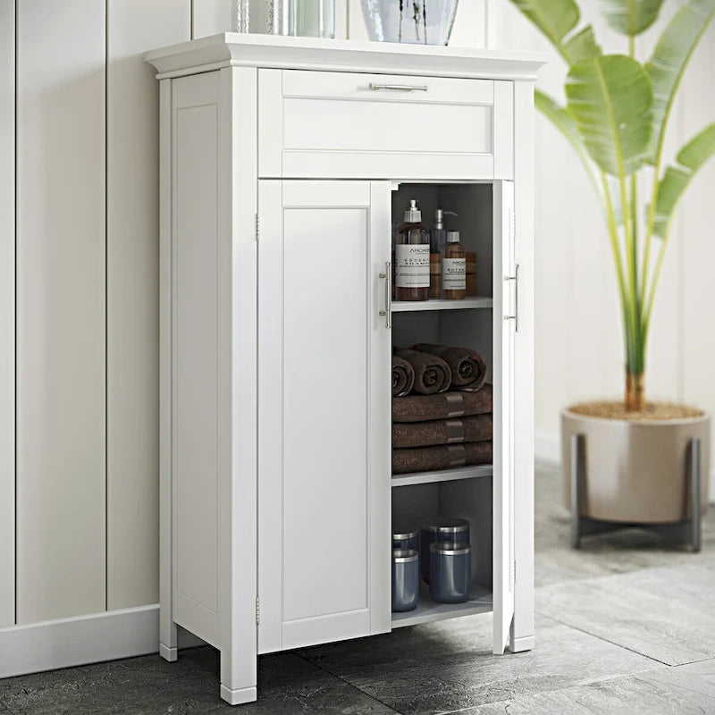 Somerset Bade- und Wäscheschrank mit zwei Türen, Schublade und verstellbarem Regalboden - Weiß - N/A