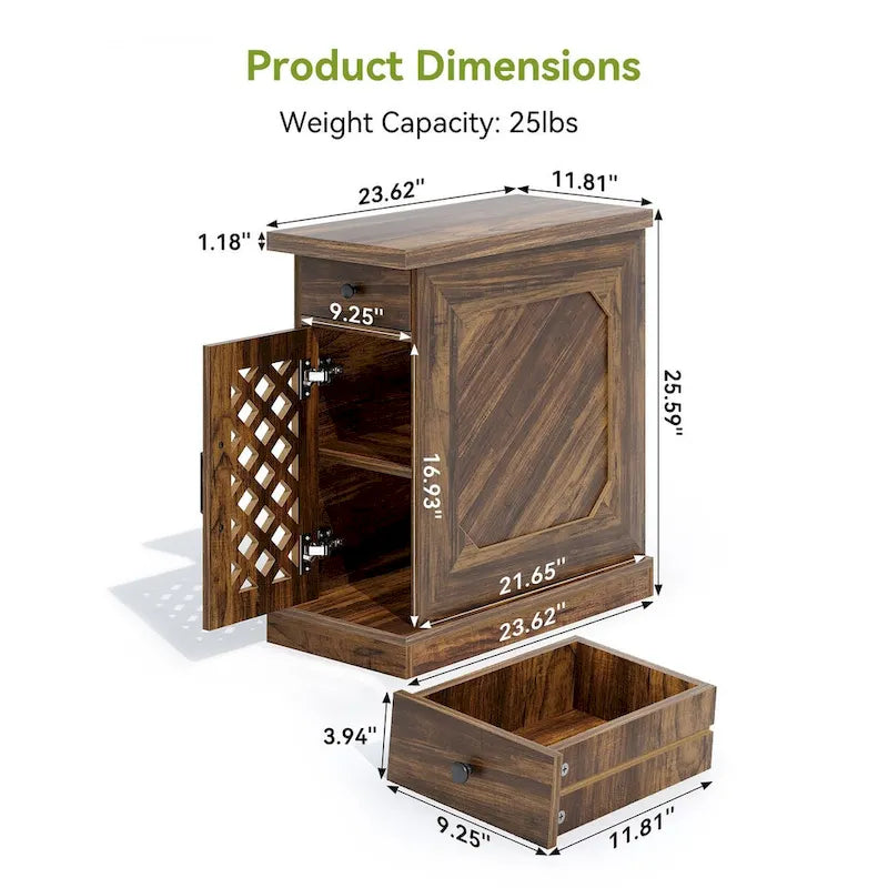 Mesa de apoio alta de 25.59, mesa de cabeceira com gaveta para quarto, carvalho rústico - 23.62 C x 11.81 L x 25.59 A